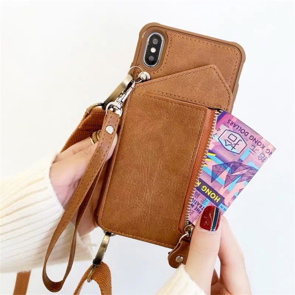Luxury Leather Wallet Strap Cord Crossbody Case for iPhone